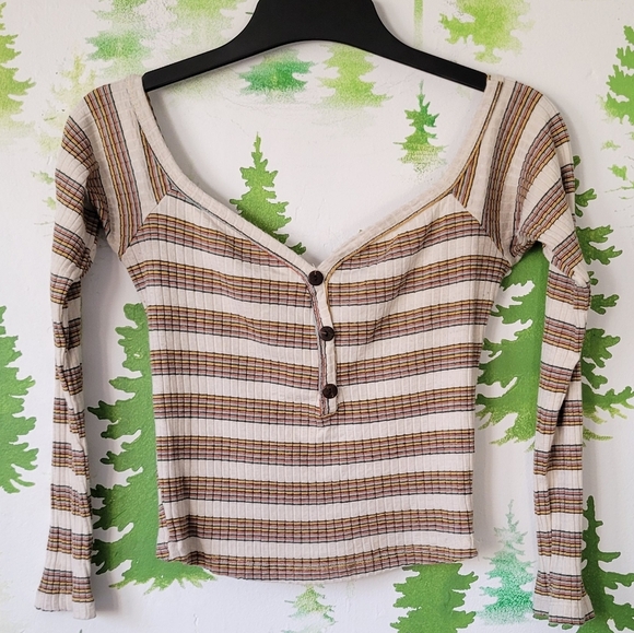 Striped Button-Up Henley Top - Picture 1 of 9